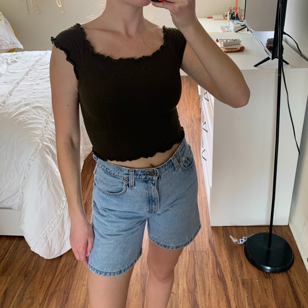 Khaki Shirred Crop Top